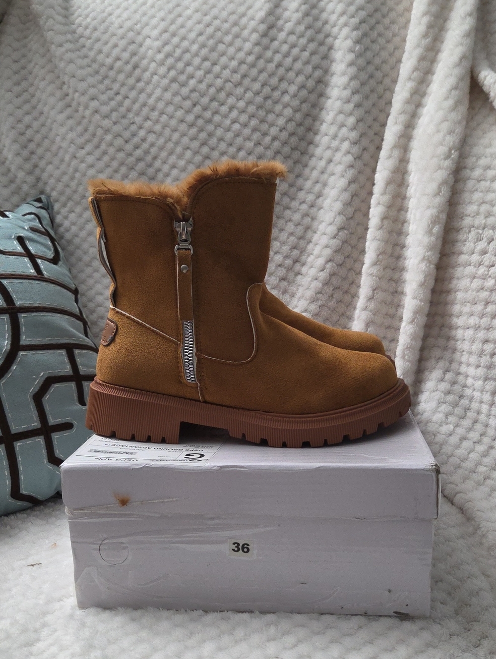 NWB - Women's Tan Suede Fur-Lined Ankle Boots